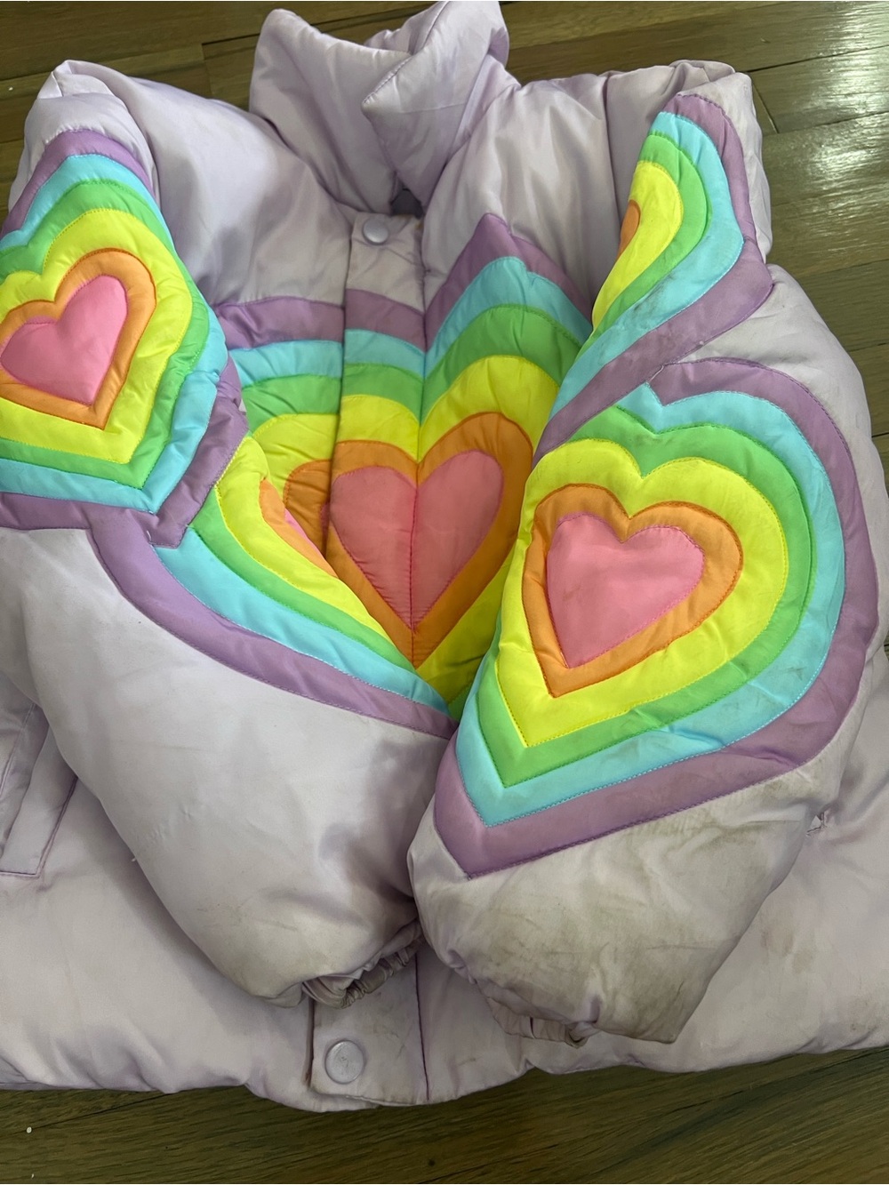 Lola and the Boys Rainbow Heart Puffer Girls Jacket Size 8 - Picture 4 of 8